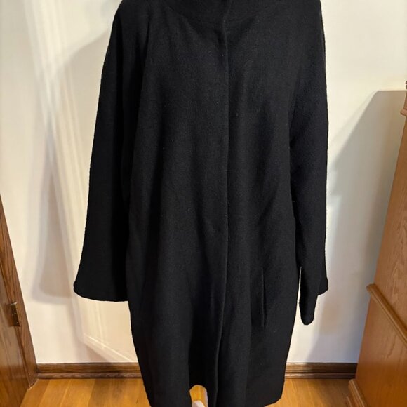 CYNTHIA ROWLEY BLACK COLOR (100% Wool) Coat with Snaps - 3x - Picture 2 of 16
